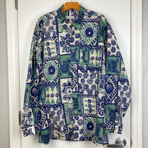 Vintage 90s Pierre Cardin Men’s Geometric Psychedelic Retro Long Sleeve Shirt XL - Picture 1 of 8